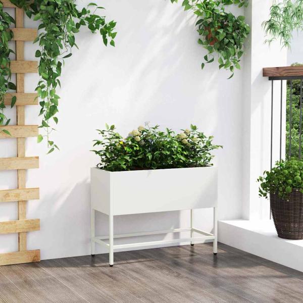 Erhöhter Gartenpflanzer 60x26x45 cm Weiß Stahl