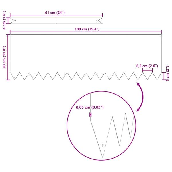 Rasenrandsteine 20 Stück 100x0,5x30 cm Edelstahl