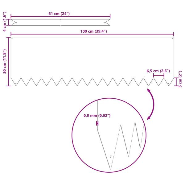 Rasenrandsteine 10 Stück 100x0,5x30 cm Verwitterter Stahl