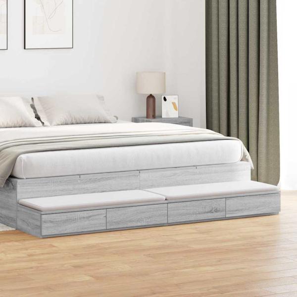 ARDEBO.de - Bett-Schubladen Grau Sonoma 200x36,5x16,5 cm Holzwerkstoff