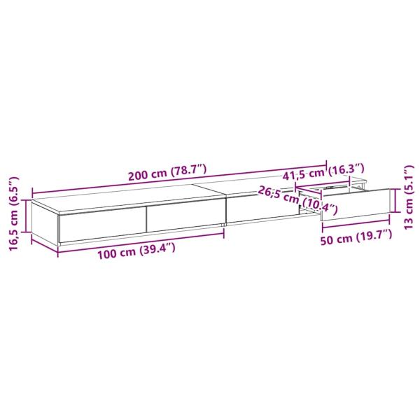 Bett-Schubladen Grau Sonoma 200x36,5x16,5 cm Holzwerkstoff