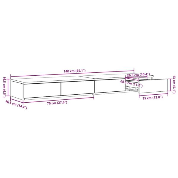 Bett-Schubladen Grau Sonoma 140x36,5x16,5 cm Holzwerkstoff