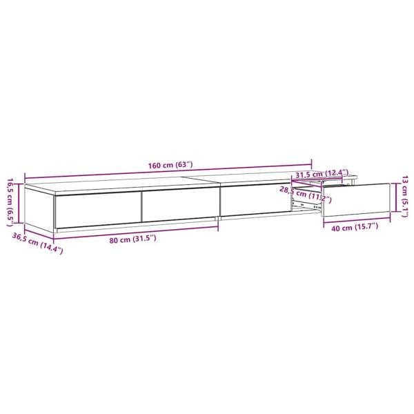 Nachttische Beton grau Holzwerkstoff 160 x 36,5 x 16,5 cm