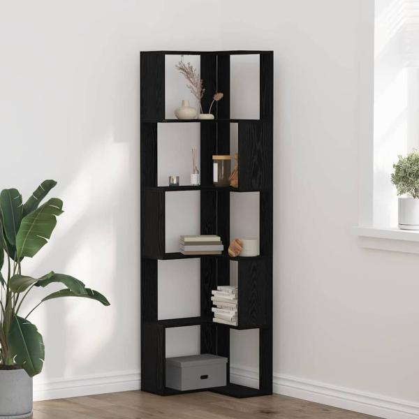 ARDEBO.de - Eckbuchregal 5-stufig schwarz Eiche 50x50x179 cm Holzwerkstoff