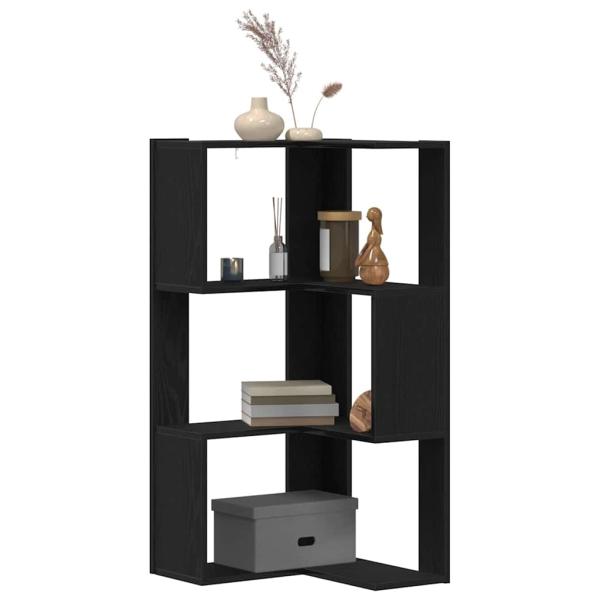 Eck-Bücherregal 3-Tier Schwarz Eiche 50x50x102 cm Ingenieurholz