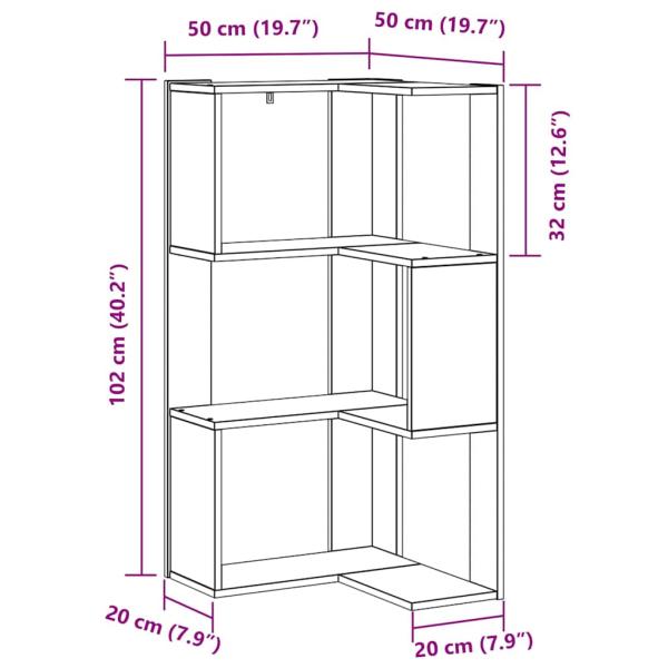 Eck-Bücherregal 3-Tier Schwarz Eiche 50x50x102 cm Ingenieurholz
