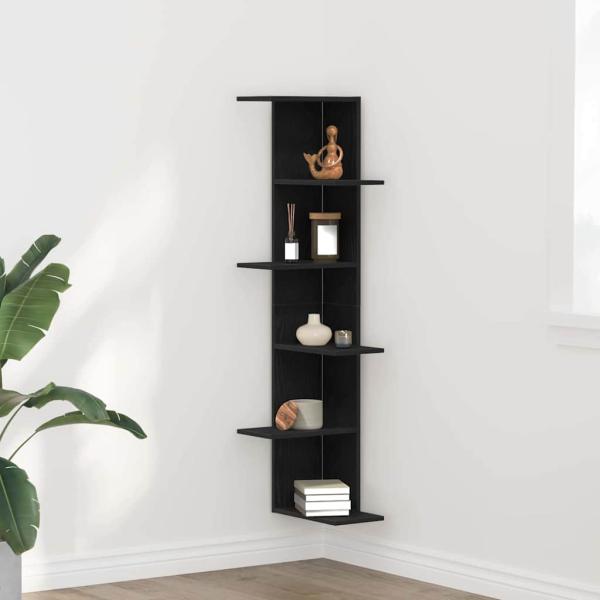 ARDEBO.de - Wand-Eckregal Schwarz Eiche 36,5x36,5x140 cm Werkstoff