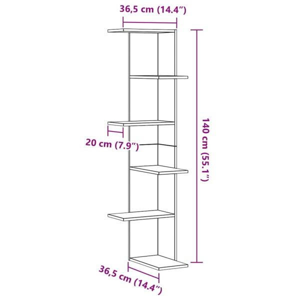Wand-Eckregal Schwarz Eiche 36,5x36,5x140 cm Werkstoff
