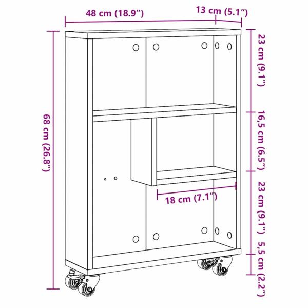 Schmaler Aufbewahrungstrolley Schwarze Eiche 48x13x68 cm Holzwerkstoff
