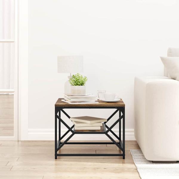 Couchtisch mit Regal in Rauch-Eiche 51x50x40 cm aus Faserholz