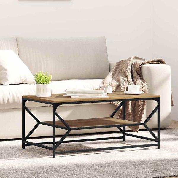 ARDEBO.de - Couchtisch mit Regal aus Artisan-Eiche, 90x50x40 cm, Holzwerkstoff
