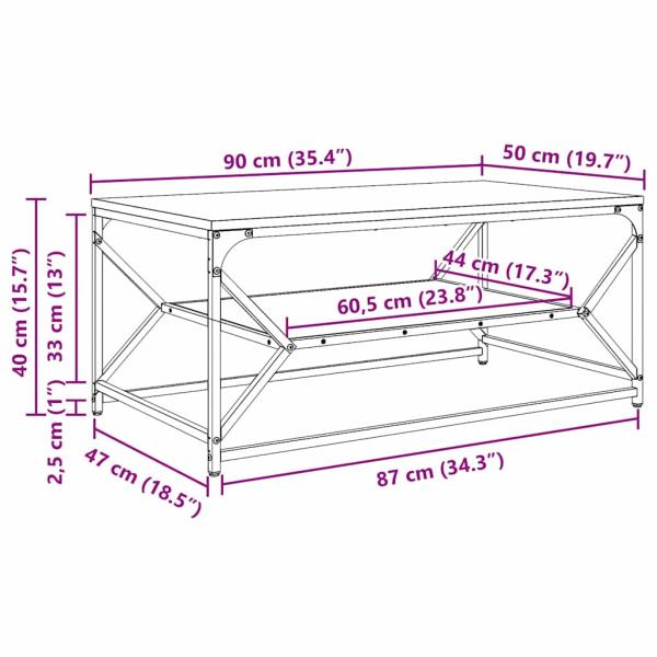 Couchtisch mit Regal aus Artisan-Eiche, 90x50x40 cm, Holzwerkstoff