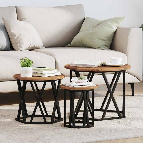 ARDEBO.de - Nesting Beistelltische 3er Set aus alten Holzwerkstoffen