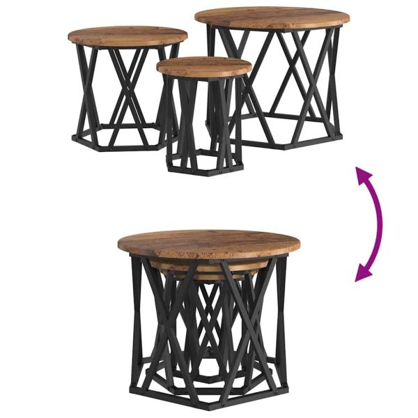Nesting Beistelltische 3er Set aus alten Holzwerkstoffen