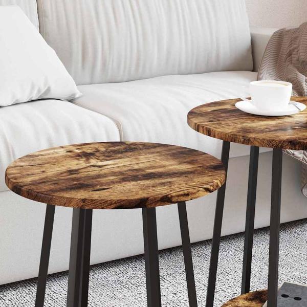 Beistelltisch 2er Set Rauch-Eiche, Ingenieurholz und Metall