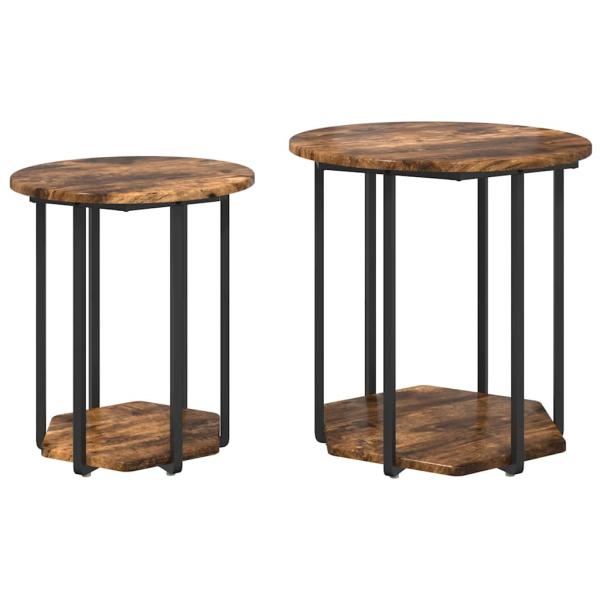 Beistelltisch 2er Set aus geräucherter Eiche, Holzwerkstoff und Metall