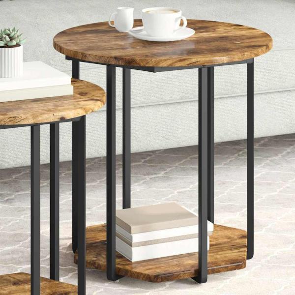 Beistelltisch 2er Set aus geräucherter Eiche, Holzwerkstoff und Metall