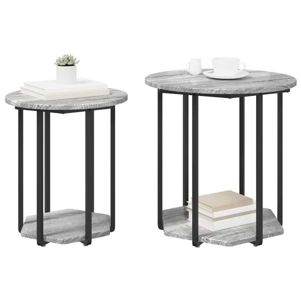 Beistelltische 2er Set Grau Sonoma Holz und Metall