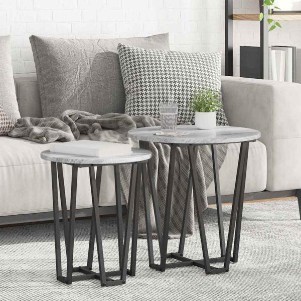ARDEBO.de - Beistelltisch 2er Set Grau Sonoma aus Holzwerkstoff und Metall
