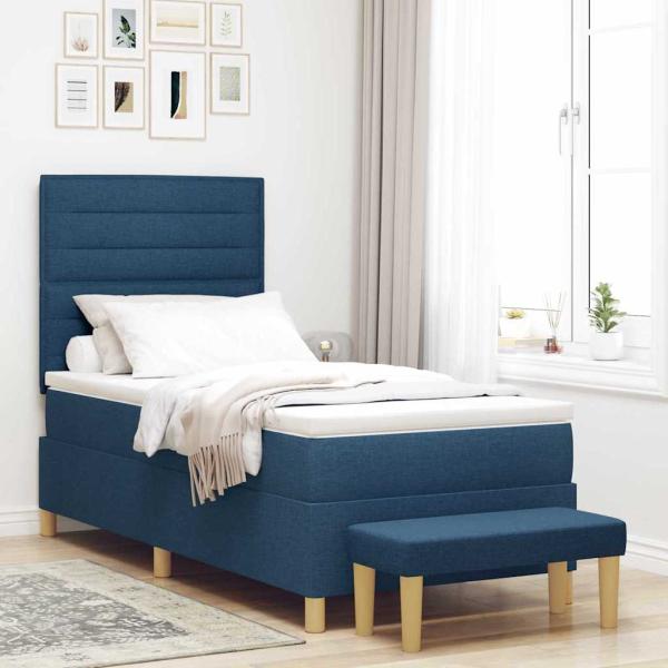 ARDEBO.de - Bettgestell mit Matratze Set aus 2 Blau Stoff 100 x 200 cm Bett