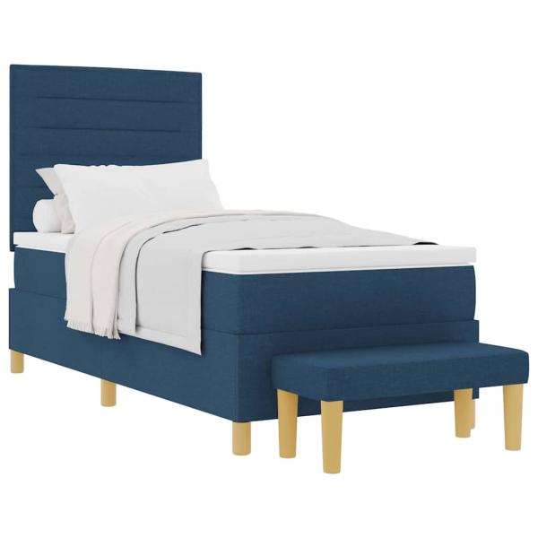 Bettgestell mit Matratze Set aus 2 Blau Stoff 100 x 200 cm Bett