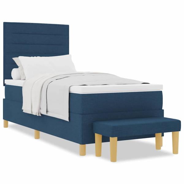 Bettgestell mit Matratze Set aus 2 Blau Stoff 100 x 200 cm Bett