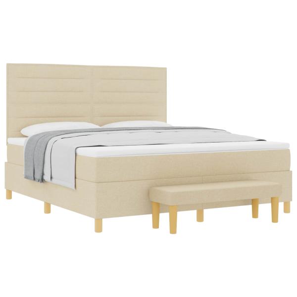 Boxspringbett mit Matratze und Bank Creme 180x200 cm Stoff