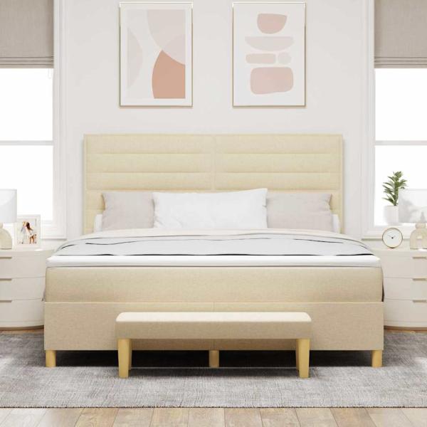 Boxspringbett mit Matratze und Bank Creme 180x200 cm Stoff