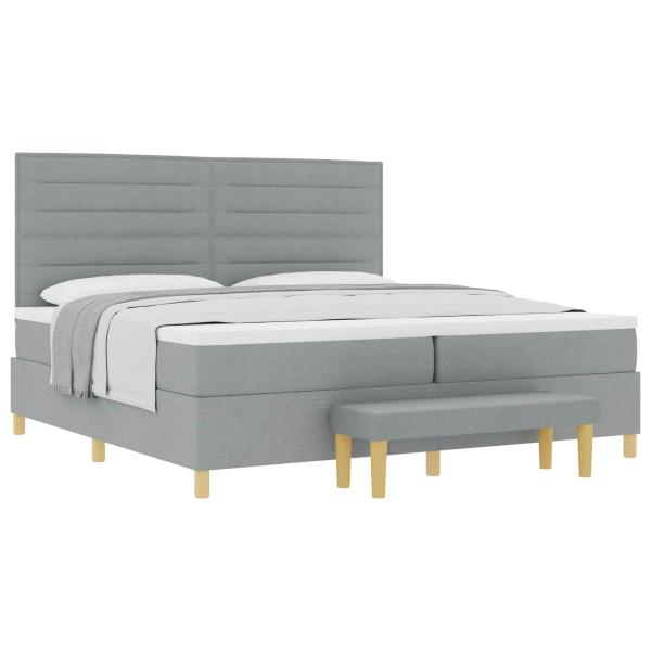 Boxspringbett mit Matratze und Bank Hellgrau 200x200 cm Stoff