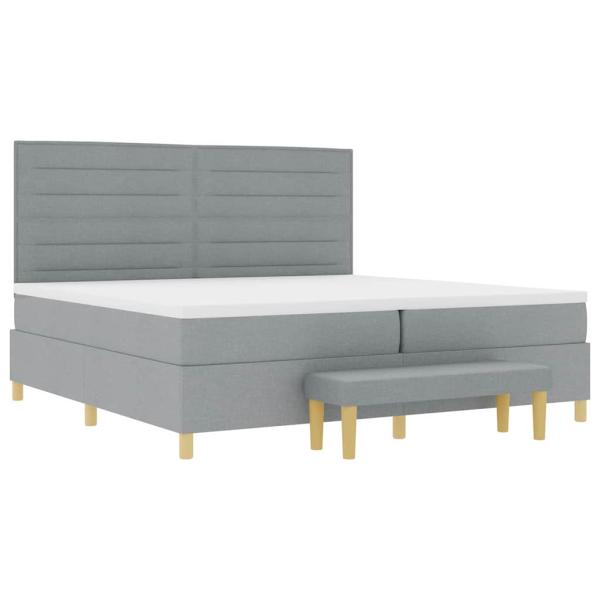 Boxspringbett mit Matratze und Bank Hellgrau 200x200 cm Stoff