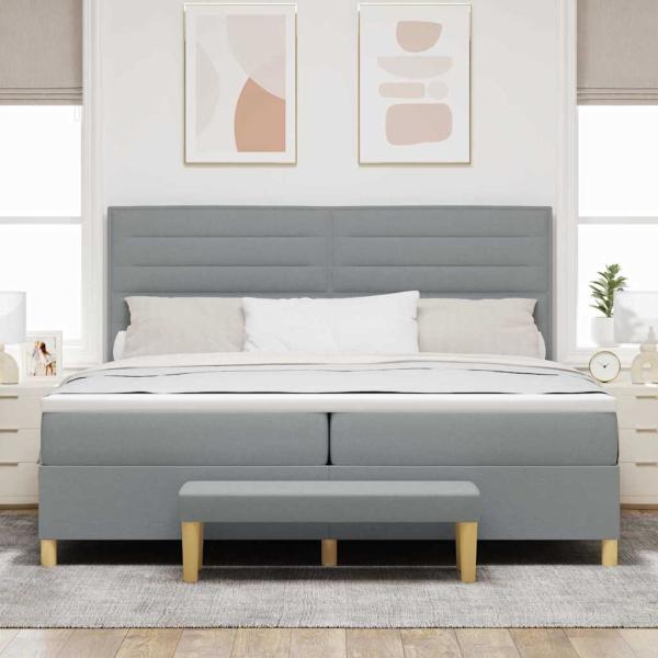 Boxspringbett mit Matratze und Bank Hellgrau 200x200 cm Stoff