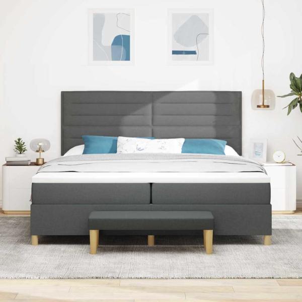 Boxspringbett mit Matratze & Bank Dunkelgrau 200x200 cm Stoff