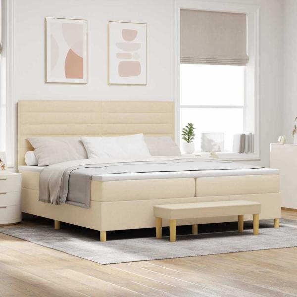 ARDEBO.de - Boxspringbett mit Matratze & Bank Creme 200x200 cm Stoff