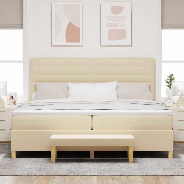 Boxspringbett mit Matratze & Bank Creme 200x200 cm Stoff