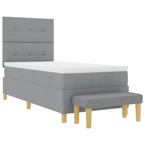 Boxspringbett mit Matratze und Bank Hellgrau 90x200 cm Stoff