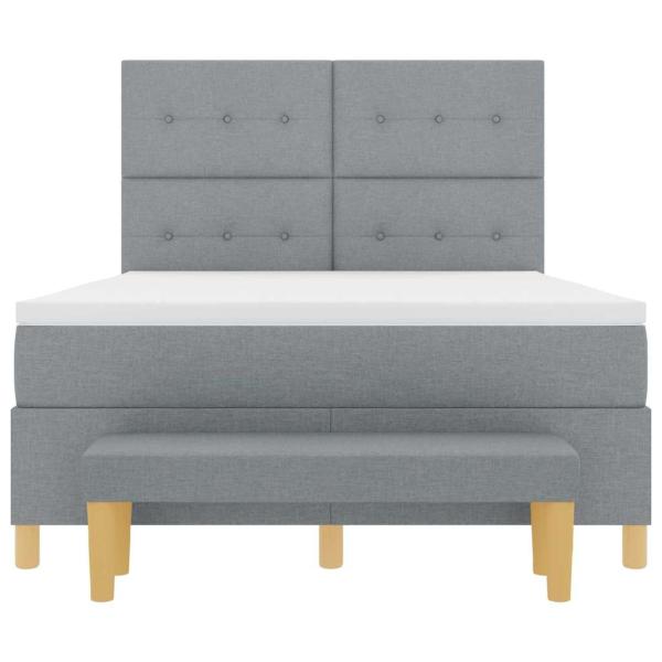 ARDEBO.de - Boxspringbett mit Matratze und Bank Hellgrau 140x190 cm Stoff