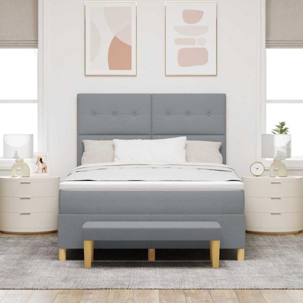 Boxspringbett mit Matratze und Bank Hellgrau 140x190 cm Stoff