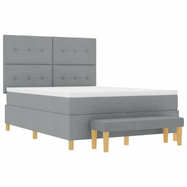Boxspringbett mit Matratze und Bank Hellgrau 140x190 cm Stoff