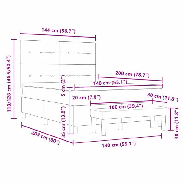 Boxspringbett mit Matratze & Bank Dunkelbraun 140x200 cm Stoff