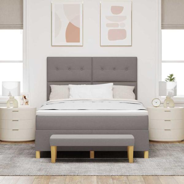 Boxspringbett mit Matratze & Bank Taupe 140x200 cm Stoff
