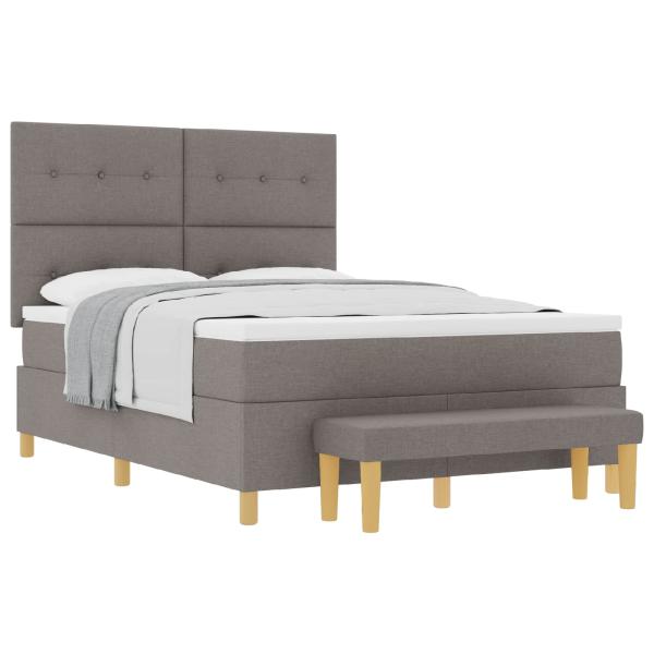 ARDEBO.de - Boxspringbett mit Matratze & Bank Taupe 160x200 cm Stoff