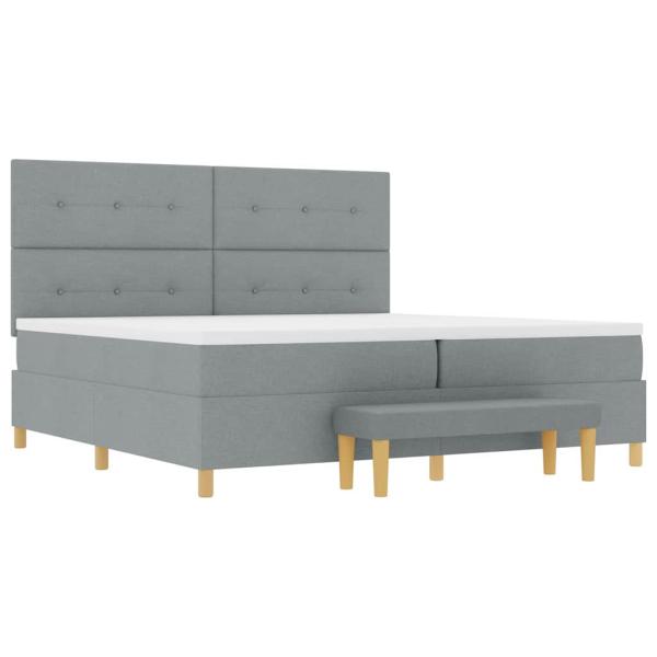 Boxspringbett mit Matratze & Bank Hellgrau 200x200 cm Stoff