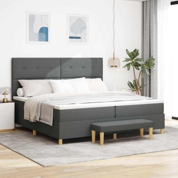 ARDEBO.de - Boxspringbett mit Matratze & Bank Dunkelgrau 200x200 cm Stoff