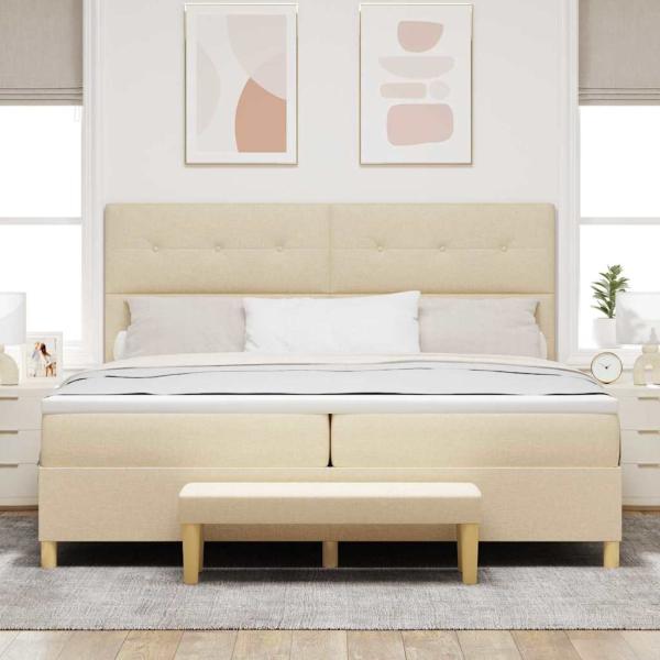 Boxspringbett mit Matratze & Bank Creme 200x200 cm Stoff