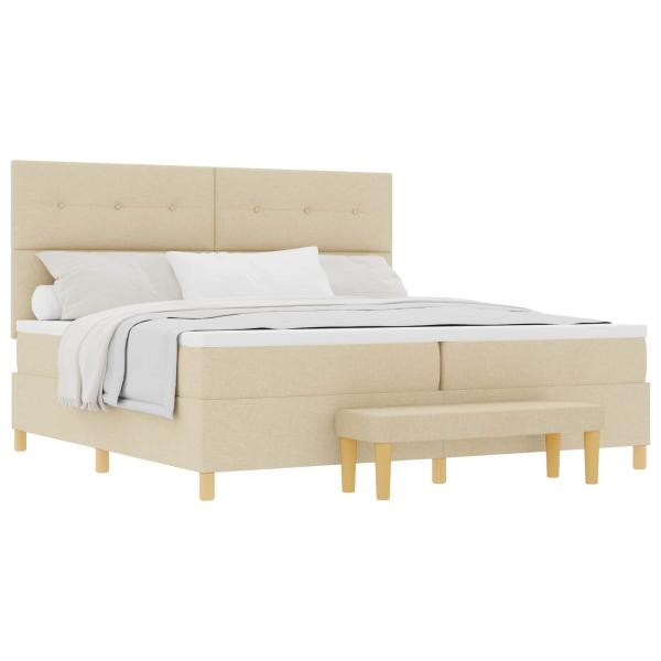 Boxspringbett mit Matratze & Bank Creme 200x200 cm Stoff