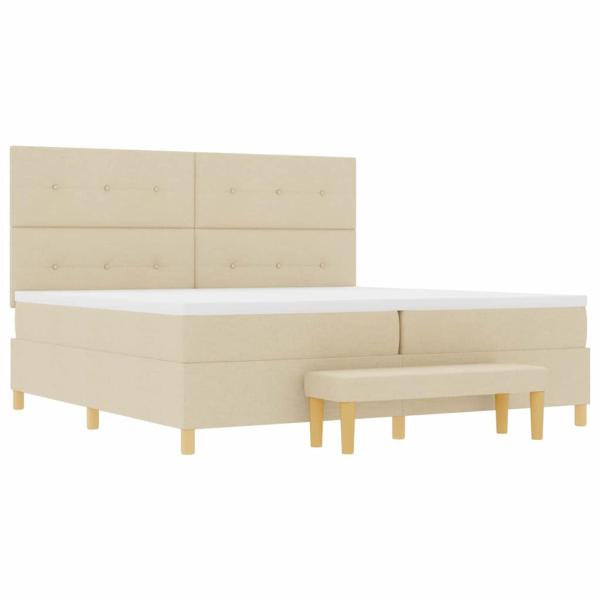 Boxspringbett mit Matratze & Bank Creme 200x200 cm Stoff
