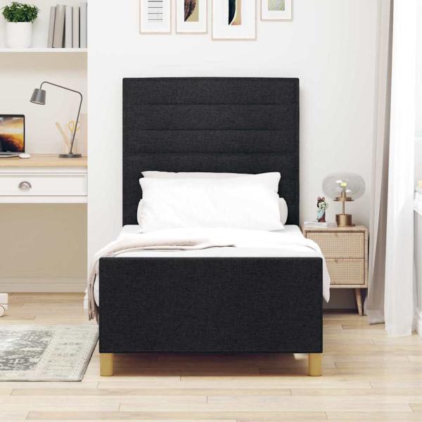 Bettgestell mit Kopfteil Schwarz 90 x 200 cm Stoff