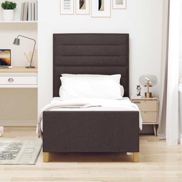 Bettgestell mit Kopfteil Dunkelbraun 100 x 200 cm Stoff