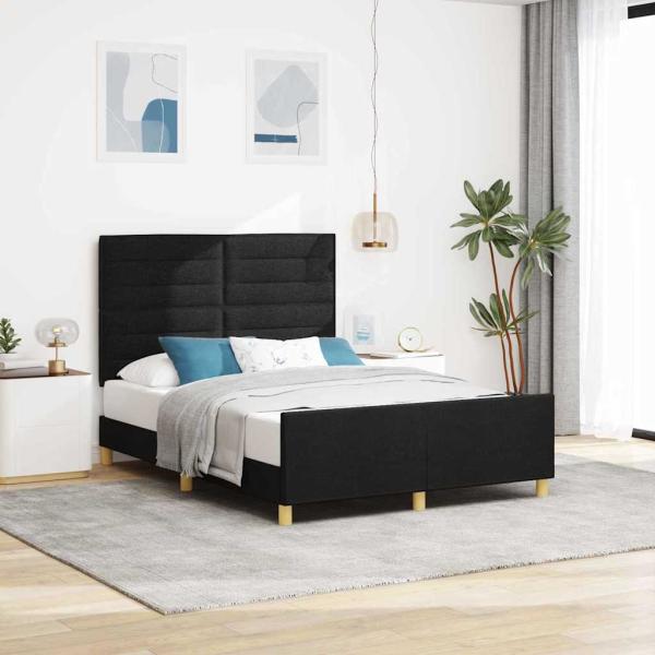 ARDEBO.de - Bettgestell mit Kopfteil Schwarz 140 x 190 cm Stoff