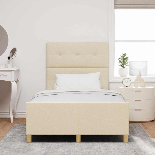 Bettgestell in Creme, 120x190 cm, aus Stoff